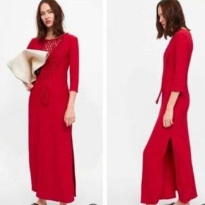 Zara Red Knotted Detail Midi Dress